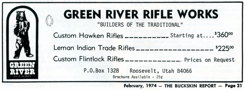 GRRW Leman & Hawken ad, Feb 1974 issue of Buckskin Report
