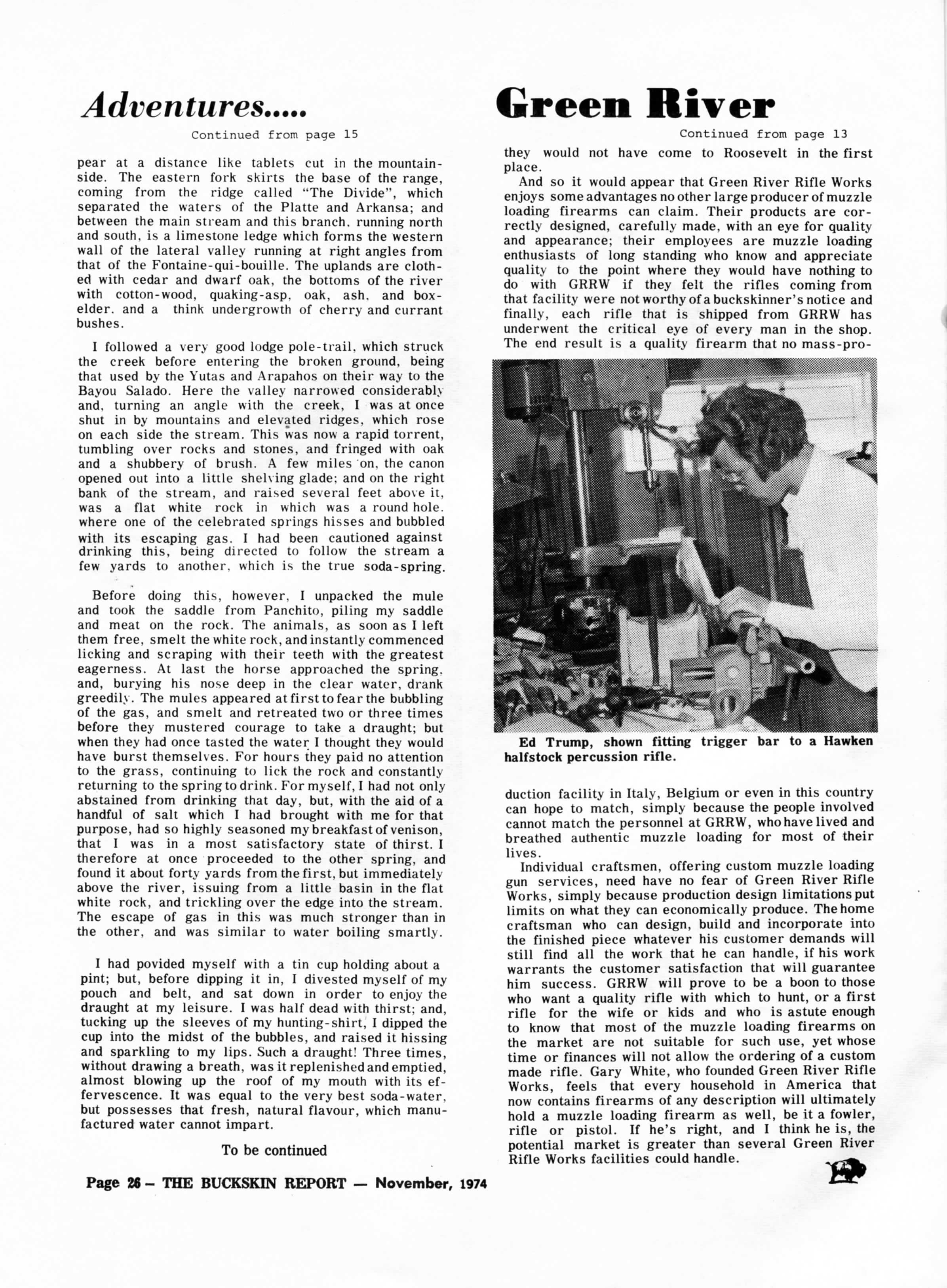 Nov 1974 Buckskin Report Article by John D. Baird about GRRW