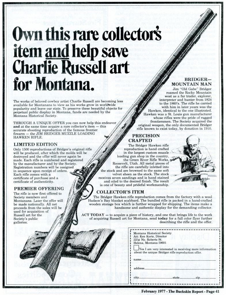Montana Historical ad for Bridger Commermorative Hawken