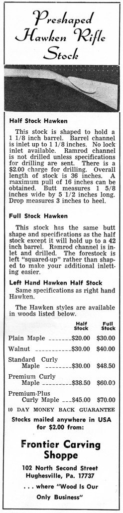 Frontier Carving Shoppe Hawken stocks ad