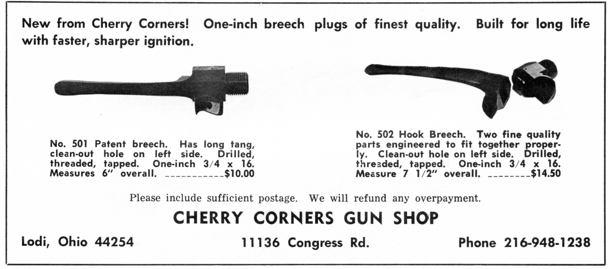 Cherry Corners LEFT Hand Tang only for 1"Hooked Breech  Muzzleloading 